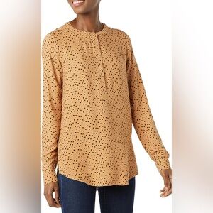 Amazon Essentials Black Blouse with Camel Dot Print – Long Sleeve Woven Top NWT